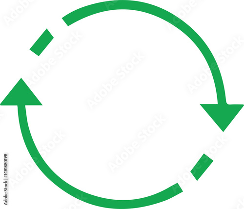 Green Circular Arrows Icon – Recycle, Loop, Process, Eco Symbol Transparency Background