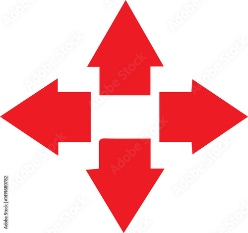 Red Four-Directional Arrow Icon – Navigation Symbol Isolated PNG Background