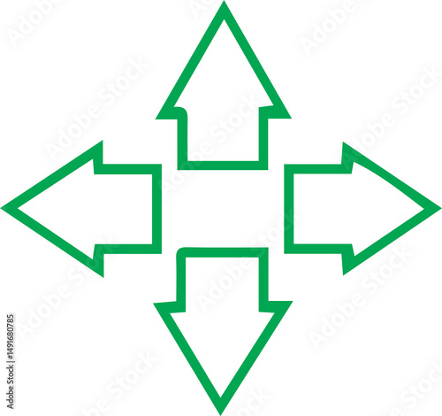 Green Four-Directional Arrow Icon – Navigation Symbol Isolated PNG Background