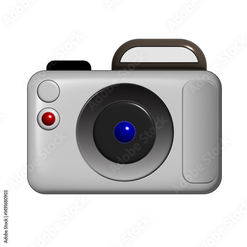 A compact digital camera icon with a lens and flash for photography equipment illustration 