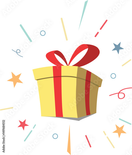 Yellow box, giftbox, red bow and ribbon