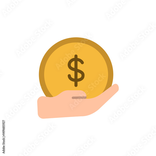 Illustration of a hand holding a money coin with a dollar sign symbol