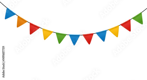 Classic Festa Junina bunting with colorful flags – 2D cartoon with transparent background
