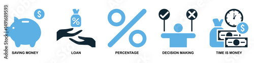 Set of finance icon vector for financial management, accounting, and budgeting overview. Ideal for business dashboard, finance app, and money planning illustration.