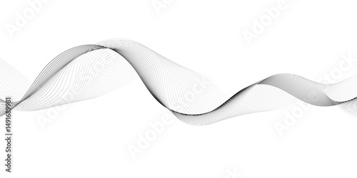 
"Futuristic Technology Meets Abstract Design: Soft Grey Glowing Wave Lines Flowing Smoothly on a Crisp White Background, Creating a Dynamic Sound Wave Pattern"