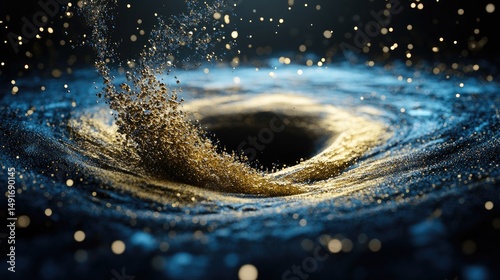 Blue and gold particle swirl on dark background, ideal for festive or magical visuals