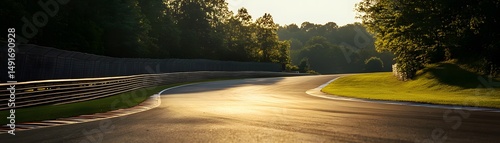 Winding race track path through a wooded landscape.