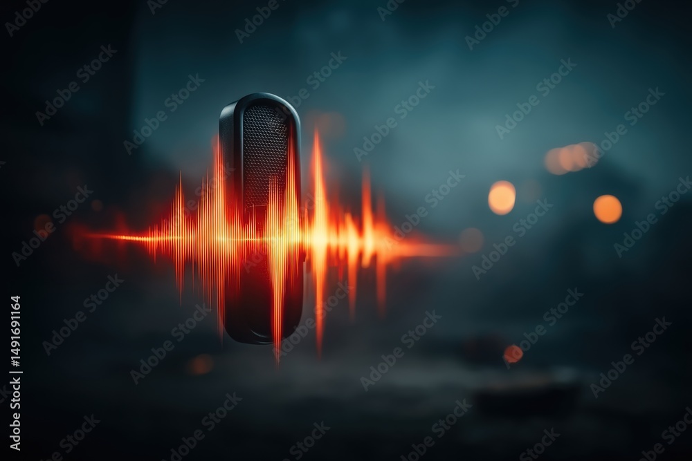 Obraz premium Recording a podcast episode in a studio audio equipment urban environment close-up view creative process