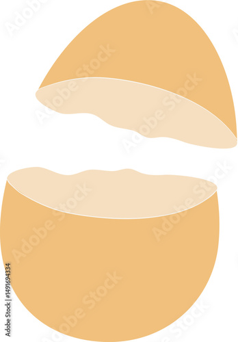 Cracked Egg Shell, Halved, Simple Illustration