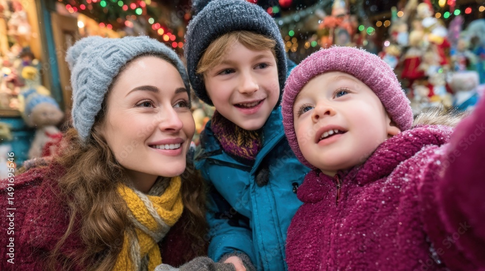 Obraz premium Two women and a child posing together indoors, smiling, casual clothing, bright natural light.
