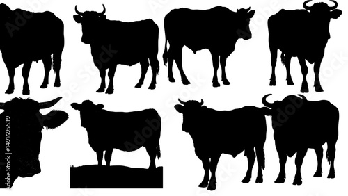 Bull and Cow Silhouette Collection – Farm Animal Vector Set on White Background