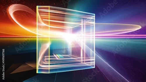 Luminous Cube in a Vibrant Energy Field: Abstract Digital Art