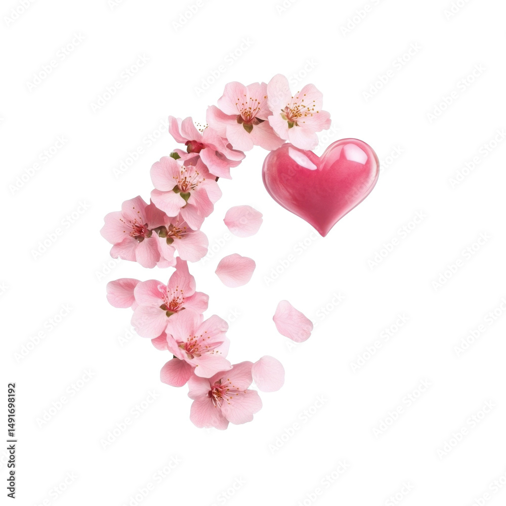 Pink Heart and Cherry Blossoms A Symbol of Love and Spring Pink Heart and Cherry Blossoms A Symbol of Love and Spring