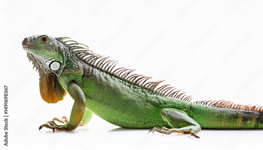 Obraz premium green iguana isolated on transparent background cutout 