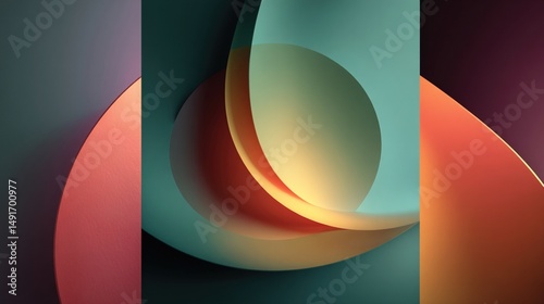 Abstract layered shapes in vibrant colors