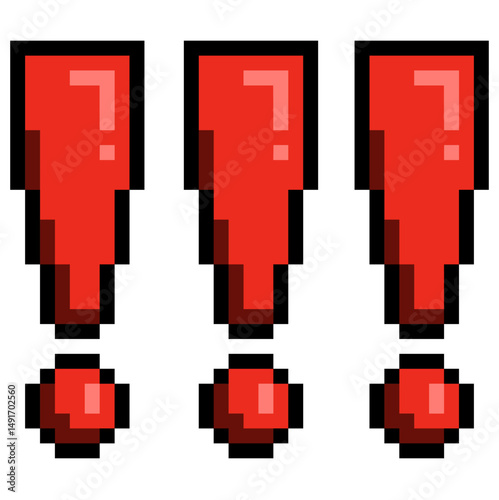 Pixel triple exclamation marks vector for dramatic alert, loud comic, or strong retro message. Ideal for pixel art reactions, popup dialogue, and emphasis design.