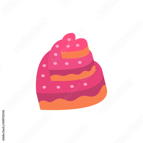 A whimsically illustrated three tiered cake, showcasing a fanciful pink gradient design