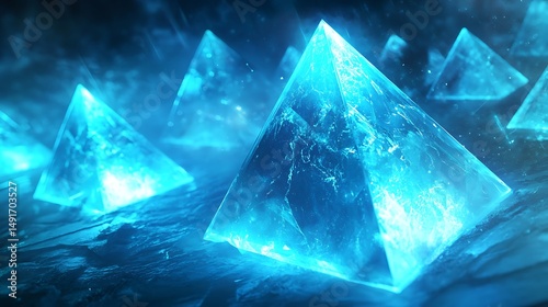 Glowing blue pyramids abstract design