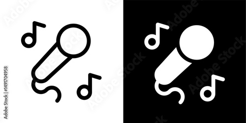Microphone with Music Notes Icon - Sing, Karaoke, Audio