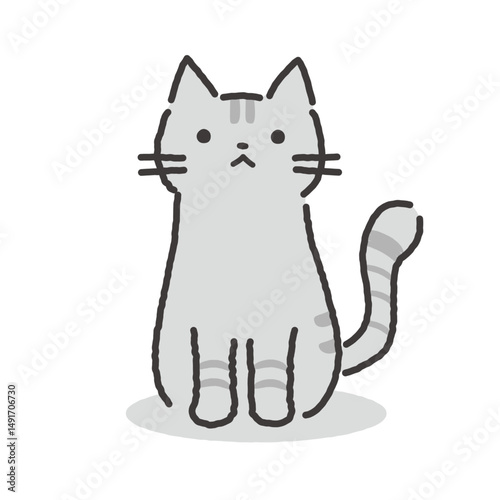 正面を向いて座るねこイラスト