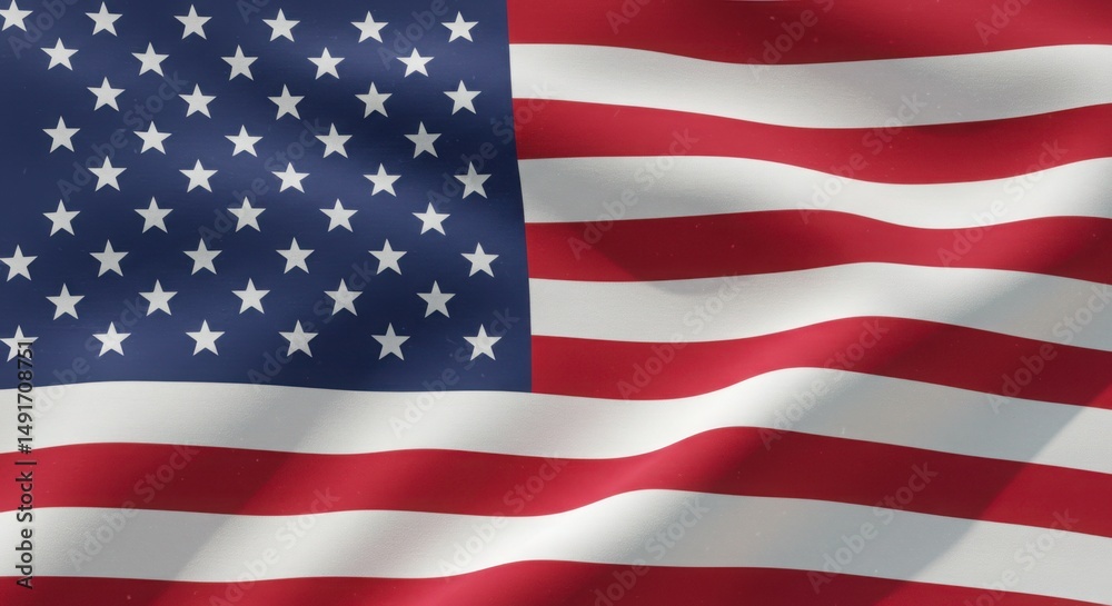 Fototapeta premium Close up of a slightly faded american flag with stars and red and white stripes