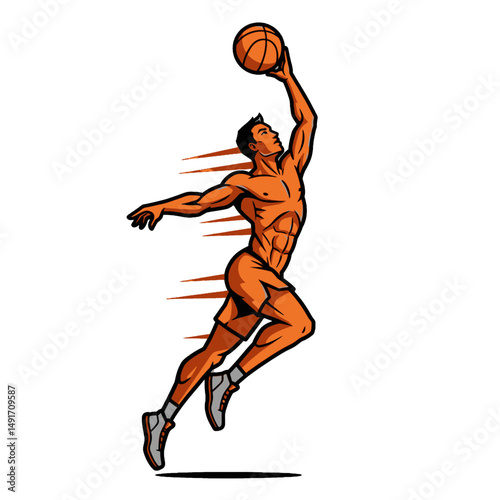 Basketball Player Performing a Slam Dunk