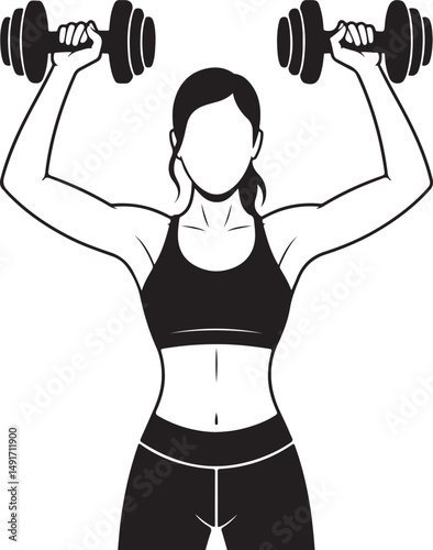 Silhouette Line Art Woman Lifting Dumbbells 3