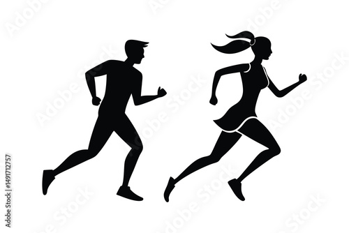 Couple runners silhouettes vector illustration