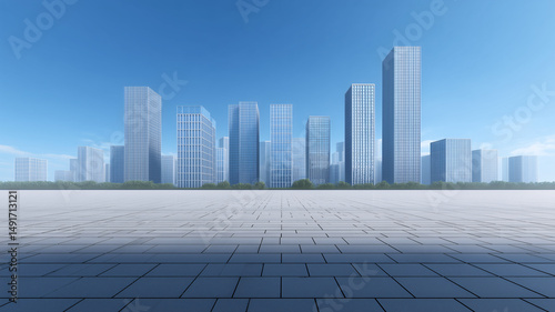 3d render of modern office buildings and open space on the ground under blue sky
