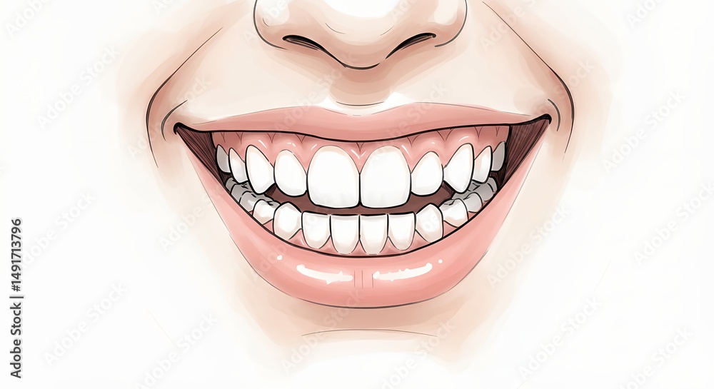 Fototapeta premium Smiling mouth with healthy teeth illustration