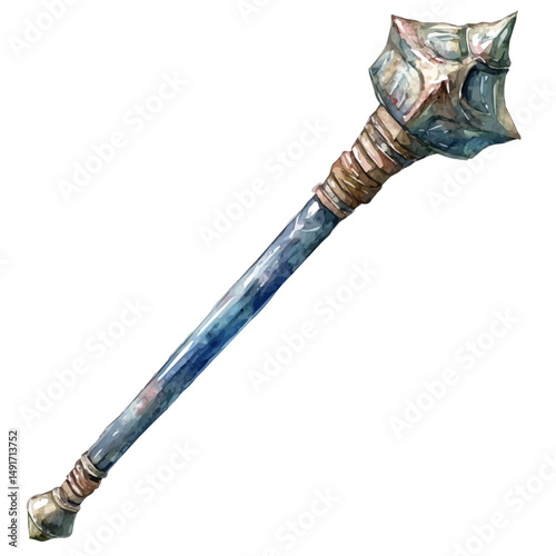 watercolor of Flanged Mace From Eastern Europe, vector high quality, isolated on a white background.