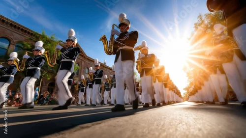 Bright Sunlight on Marching Band in a Fourth of July Parade