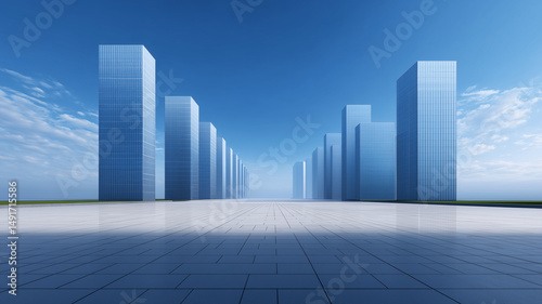 3d render of modern office buildings and open space on the ground under blue sky