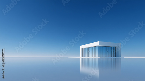 3d render of a modern building and open space on the ground under blue sky