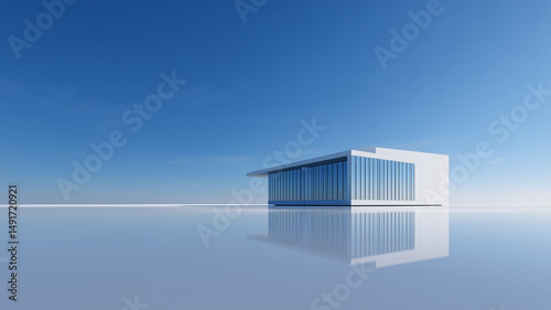 3d render of a modern building and open space on the ground under blue sky