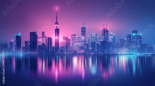 Neon cityscape panorama
