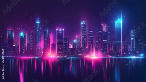 Neon cityscape skyline