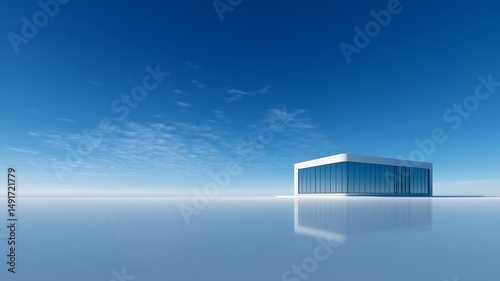 3d render of a modern building and open space on the ground under blue sky
