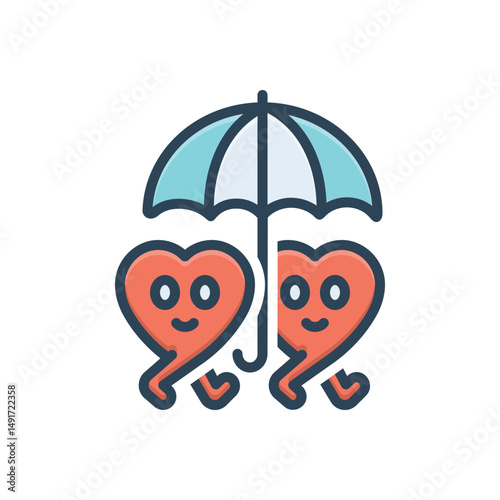 Color illustration icon for couple under umbrella
