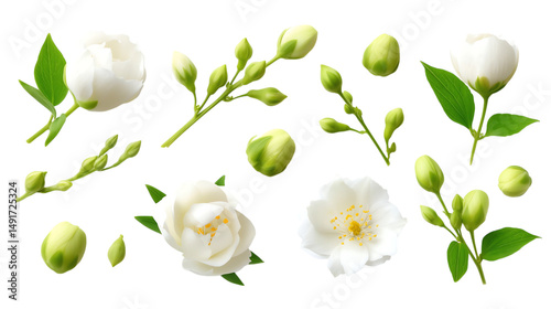 Set of jasmine flowers (Philadelphus coronarius) 