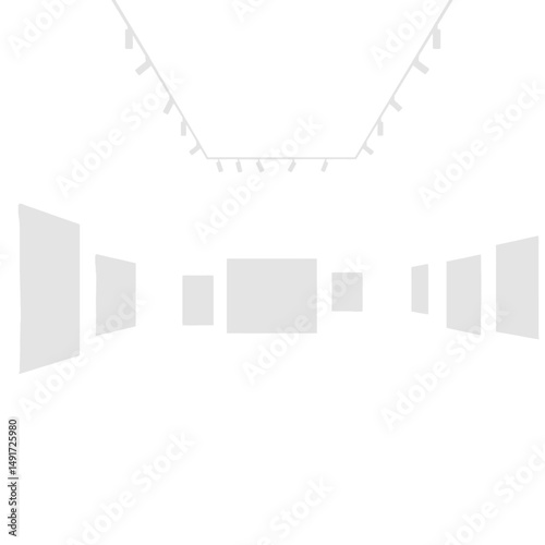 Empty Modern Art Gallery Interior With Light Grey Walls And Paintings