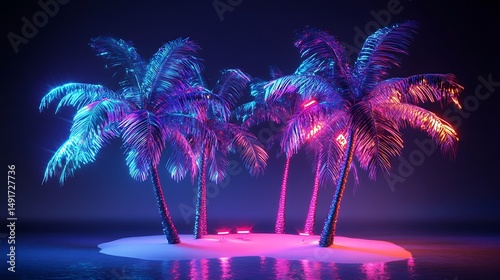 Neon palm trees on island