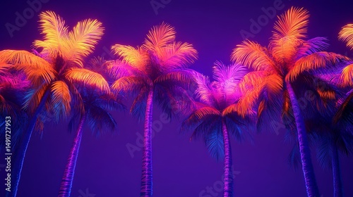 Neon palm trees vivid background