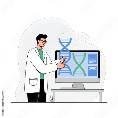 Scientist Studying Dna On A Computer