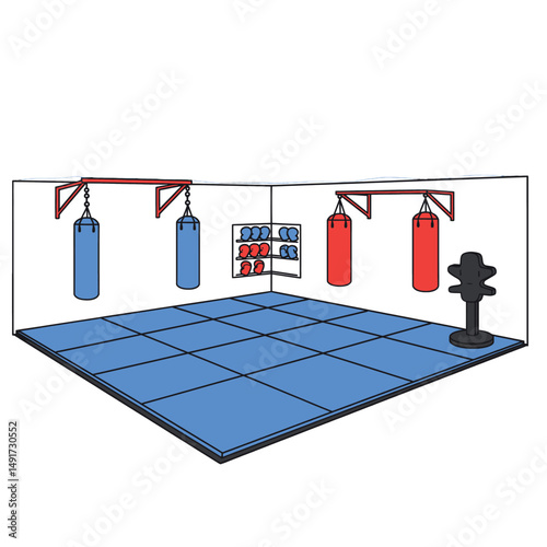 Pixelated Boxing Gym Interior With Punching Bags