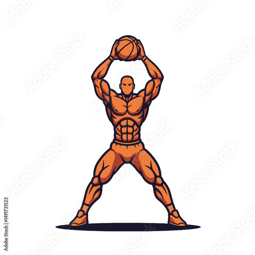 Muscular Basketball Player Holding Ball Overhead