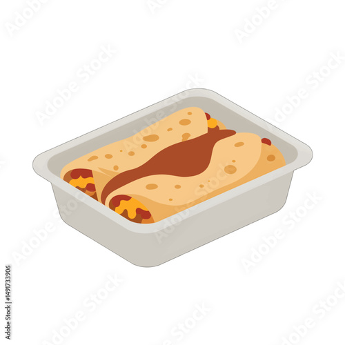 Isometric Illustration Of Enchiladas In A Plastic Container