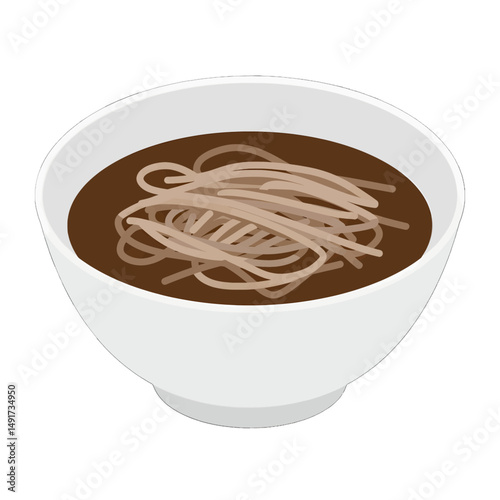 Soba Noodle Soup In White Bowl