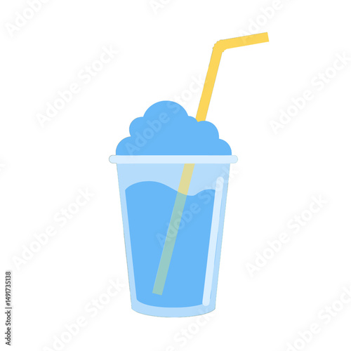 Simple Illustration Of Light Blue Frosty Drink With Straw