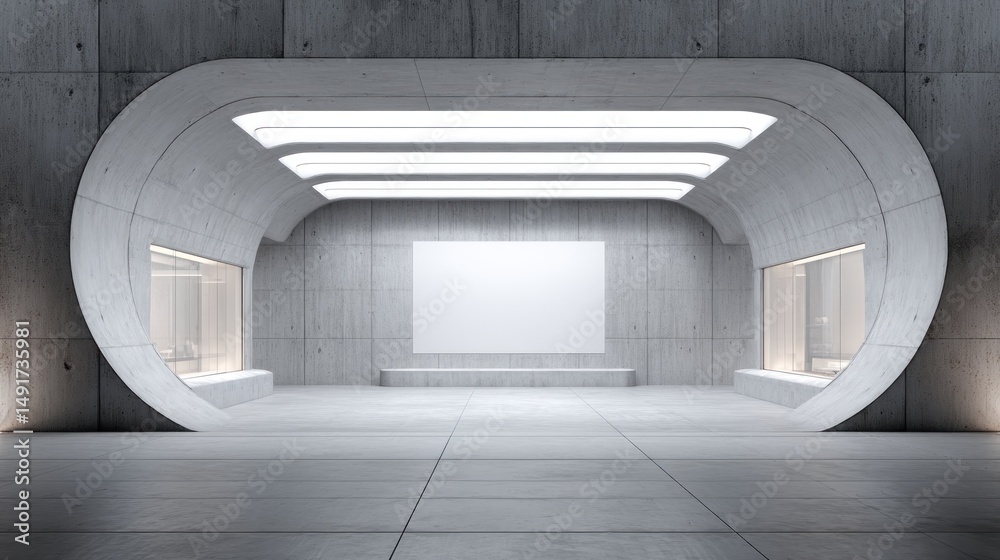 Obraz premium Modern concrete interior with arched openings and blank display